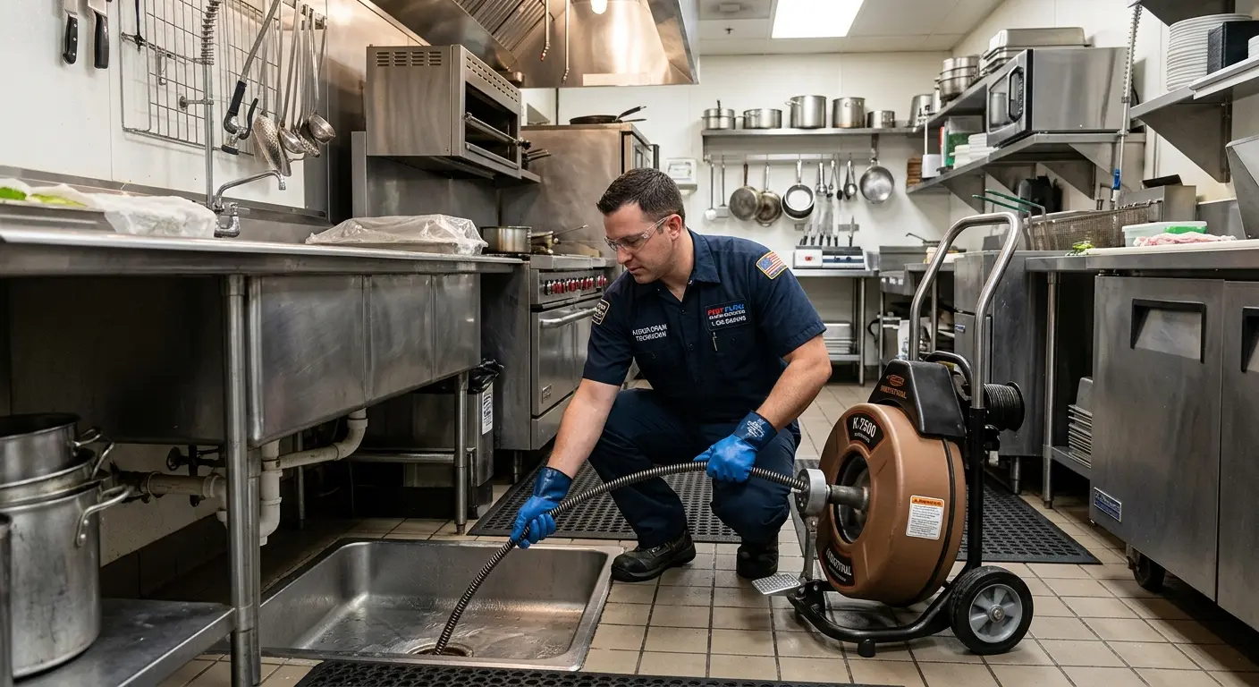 Commercial drain cleaning service in a restaurant kitchen in Rotterdam