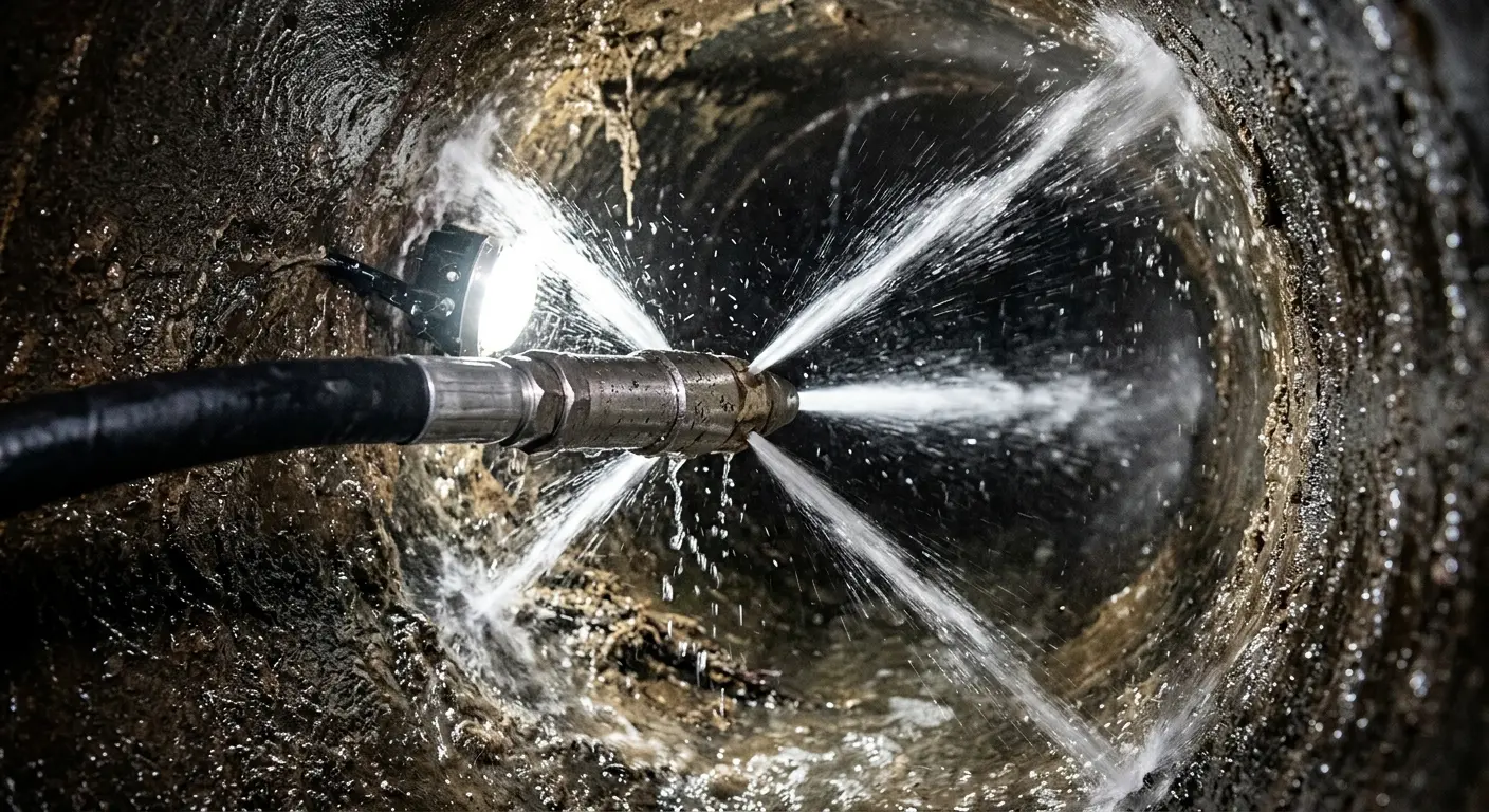 High-pressure hydro jetting nozzle cleaning sewer pipe for Sewer Cleanout in Rotterdam